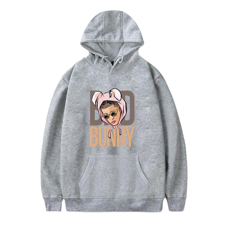 Face Printed Hoodie Grey
