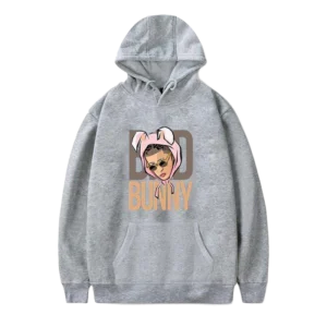 Face Printed Hoodie Grey